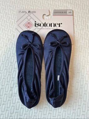 isotoner Navy Satin Ballerina Slippers